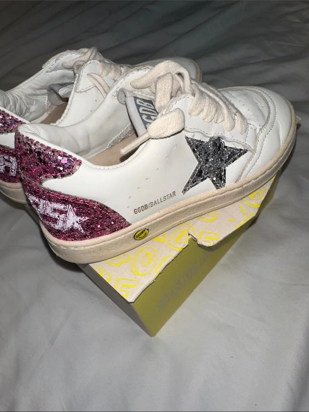 Golden Goose White Kids Sneakers with Pink Heel Accent